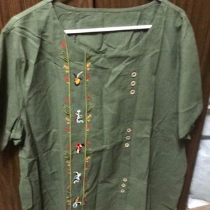 Olive green blouse with embroidery